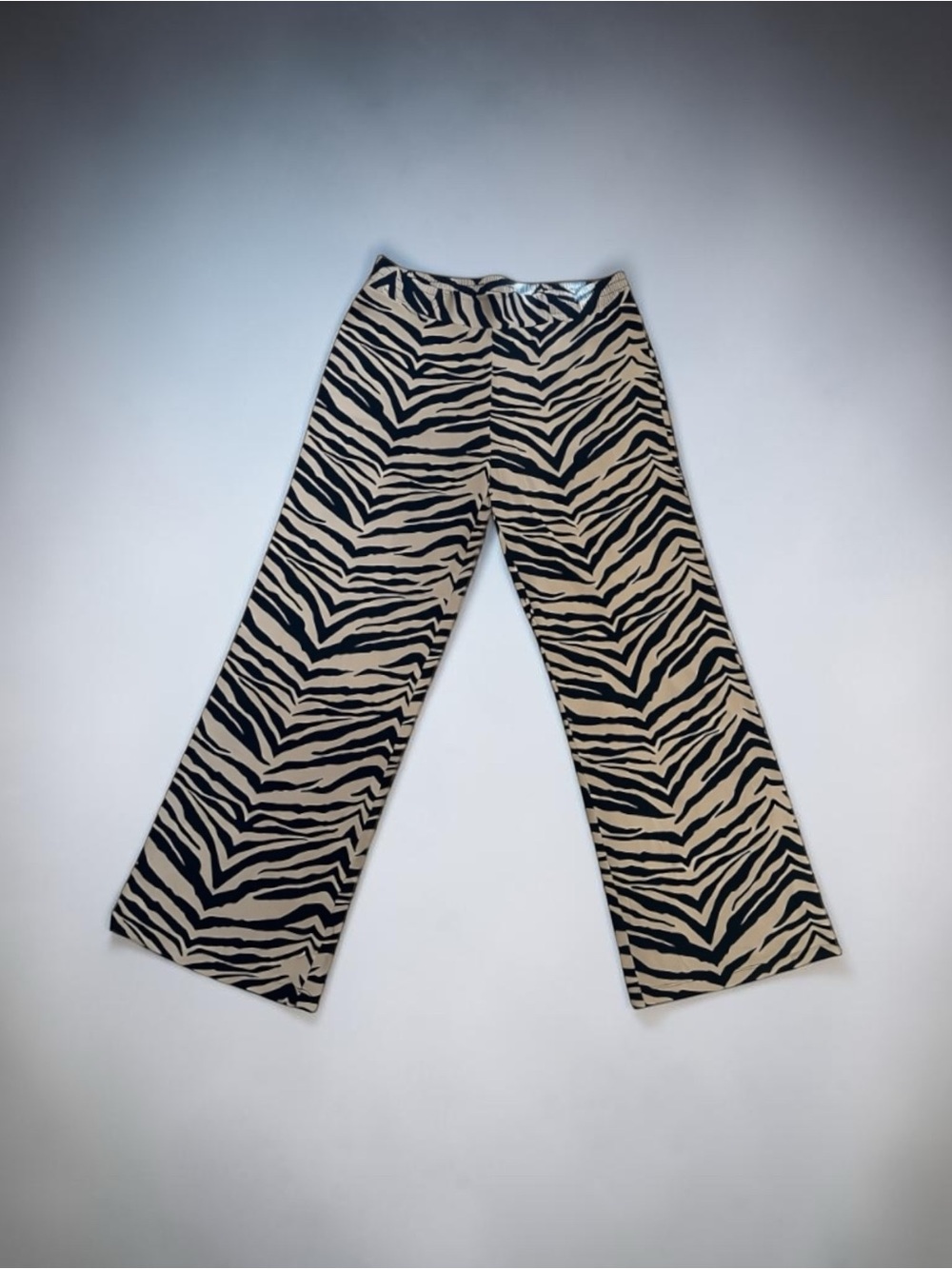 IMAN Global Chic Zebra Print Wide Leg Palazzo Pants Tan Black Size L and XL